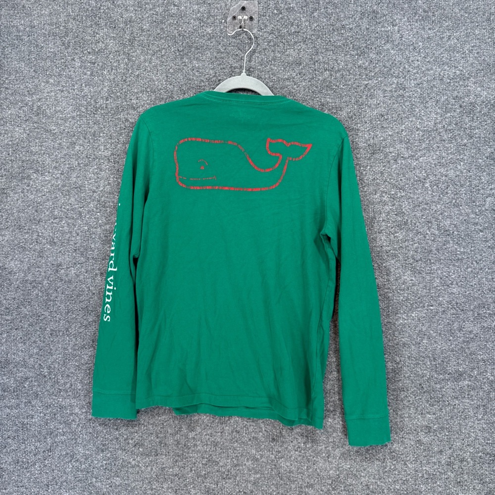 Vineyard Vines Shirt Youth Large Kids Green Red Long Sleeve Pocket Whale Tee
